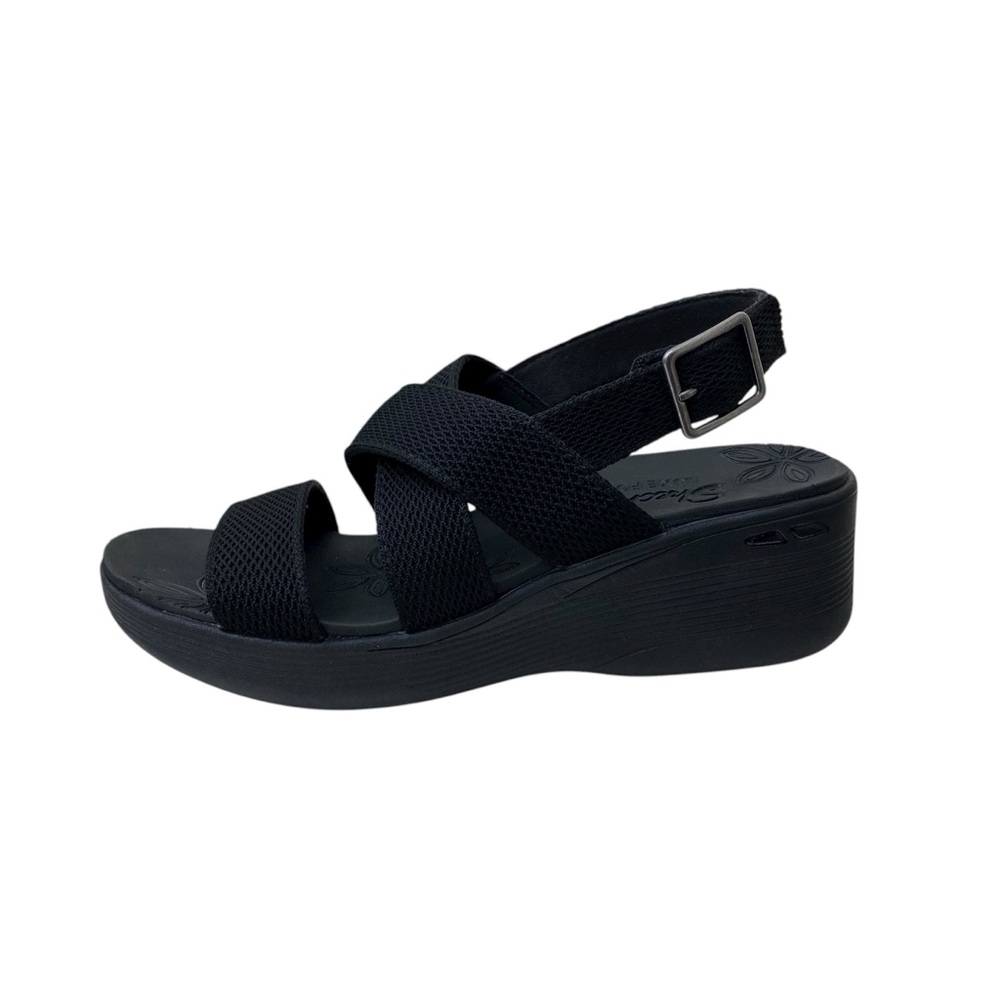 Skechers Pier-Lite Vegan Washable Sling-Back Wedges Night Owl color black Sz 8